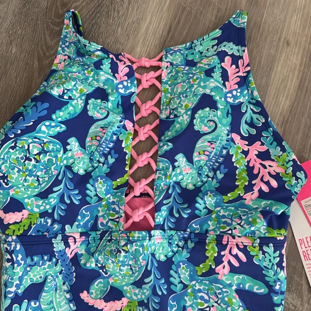 Lilly Pulitzer one piece swimsuit size 12 women’s Corsica blue turtle Ville  NWT - Picture 3 of 6